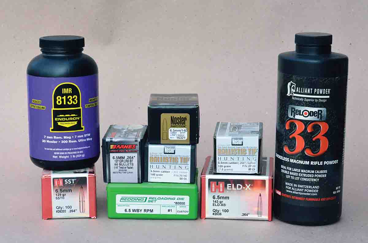 The selection of suitable powders and bullets for handloading the 6.5 RPM is very broad, with this being just a small sampling.